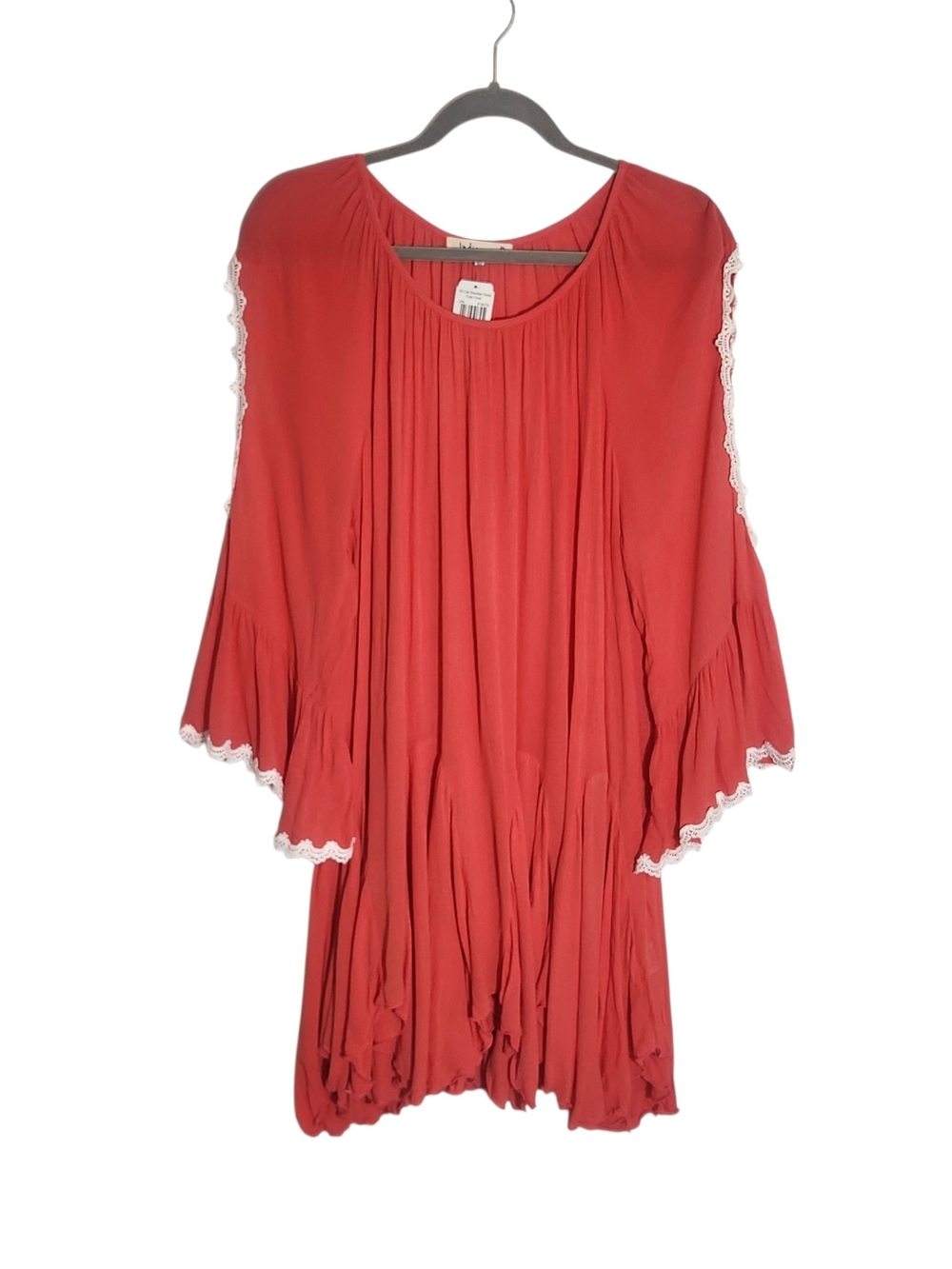 Indigo Soul Coral Asymmetrical Lace Trim Tunic Size Large NWT